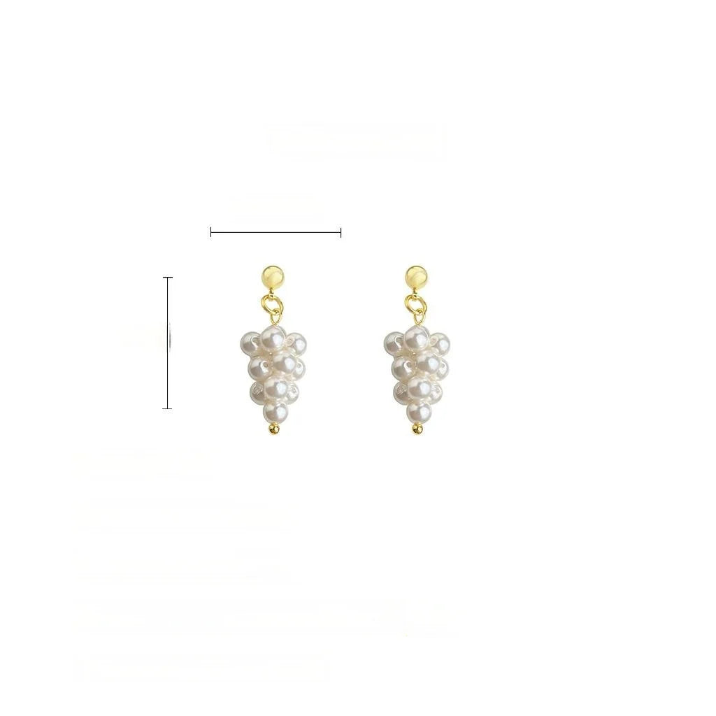 French Elegant Handmade Grape Cluster Pearl Copper Drop Earrings Sweet Geometric Jewelry