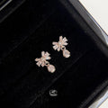 Rose Gold Plated Copper Bow Teardrop Drop Earrings With Micro Pave Zircon Light Luxury