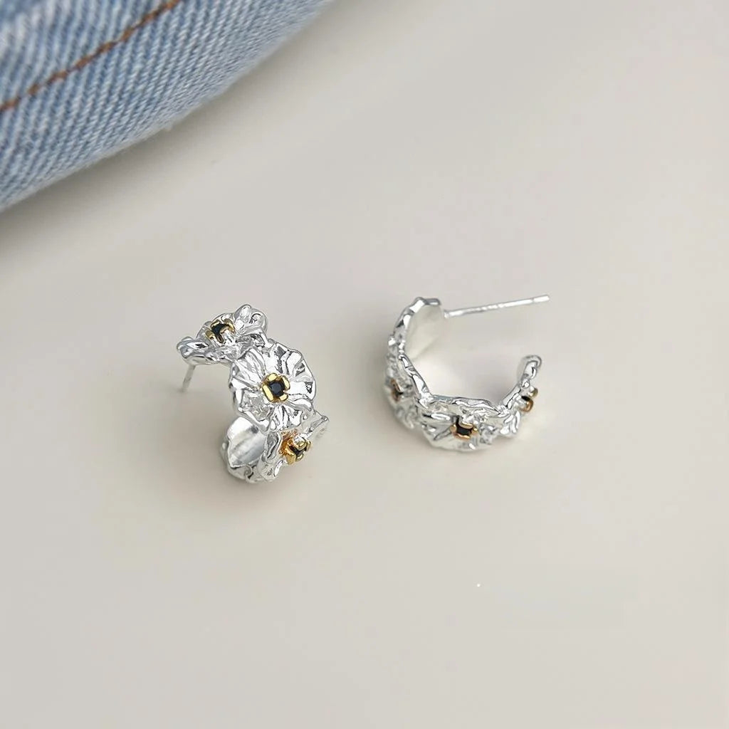 Old Money Daisy Flower Drop Earrings Eco Copper Silver Plated Micro Pave Zircon Petal Jewelry