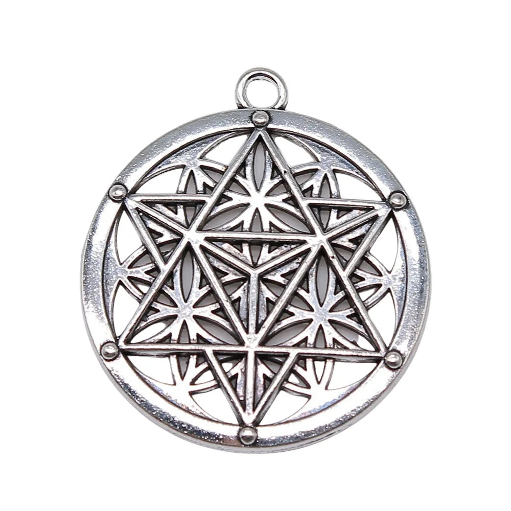 45x40mm 10.2g Antique Silver Zinc Alloy Hollow Magic Circle Round Charm Pendant for DIY Necklace Making
