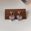 Sweet Cool Heart Stud Earrings Copper Silver Plated Pin Trendy Style Jewelry