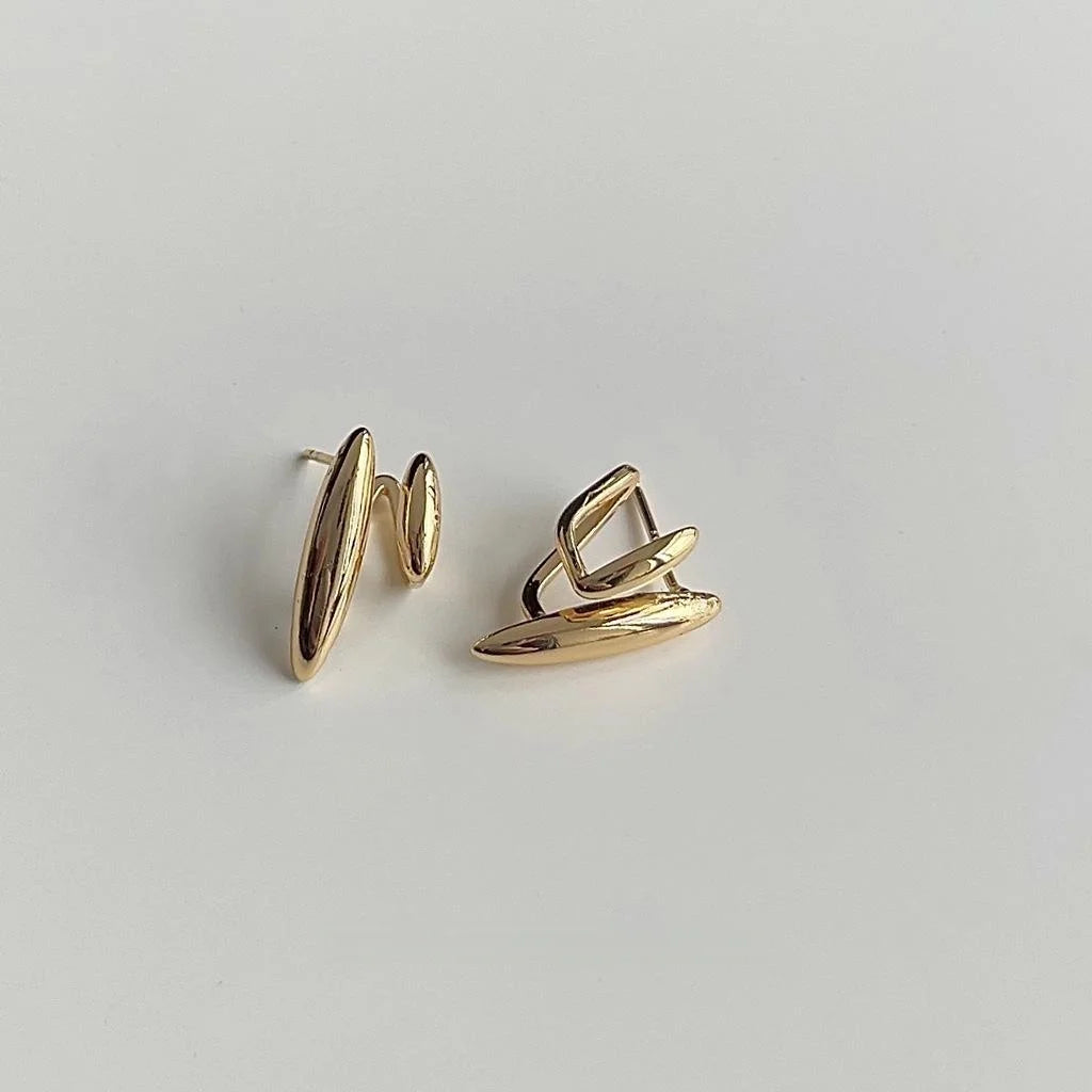14K Plated Copper Geometric Ring Stud Earrings, Minimalist Premium Fashion Jewelry