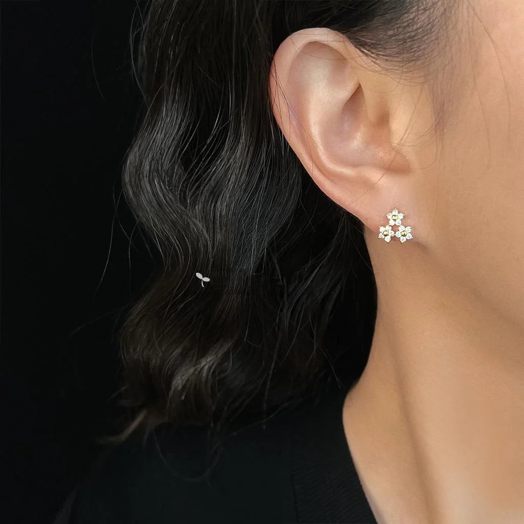 18K Gold Plated Copper Micro Pave Zircon Mini Flower Stud Earrings