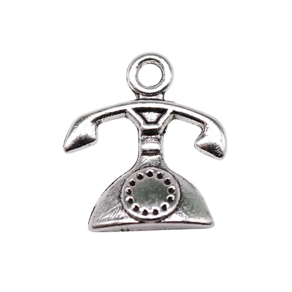 16x14mm 0.7g Antique Silver Zinc Alloy Vintage Telephone Charm Pendant for DIY Jewelry Making