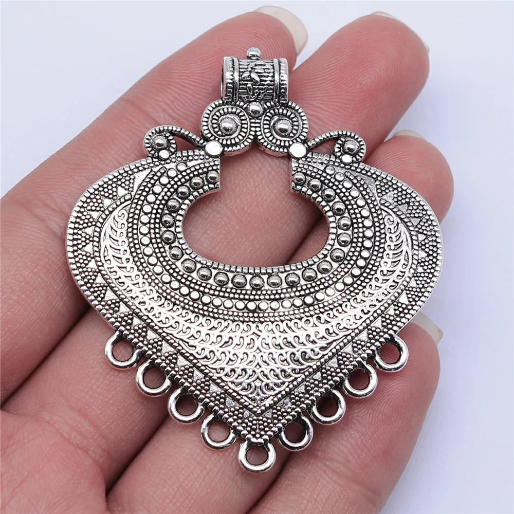 61x53mm 10.2g Antique Silver Zinc Alloy Heart Necklace Connector Charm for DIY Jewelry Making