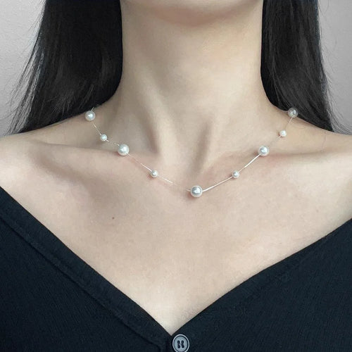Elegant Glass Pearl Ring Geometric Starry Clavicle Necklace For Women