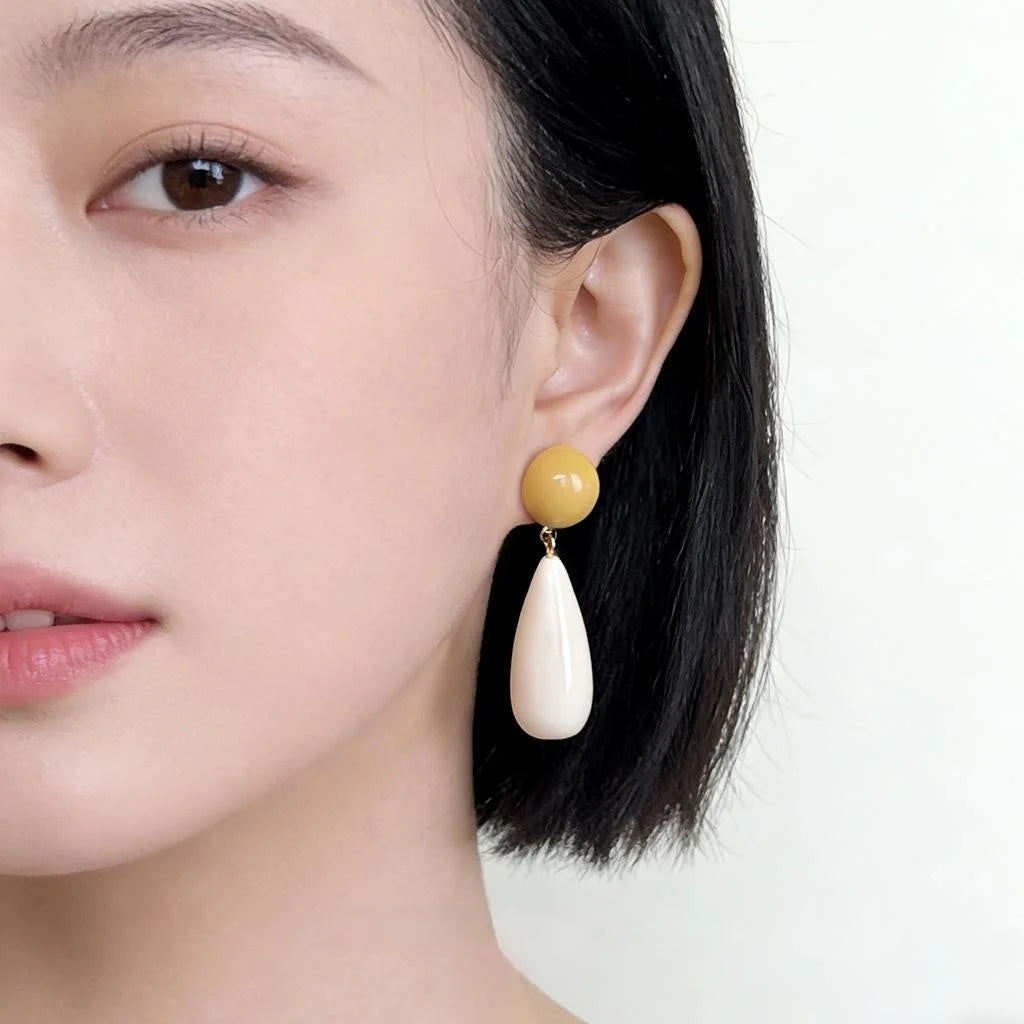 Korean Style Handmade Resin Teardrop Star Stud Earrings With Silver Plated 14K Gold Finish