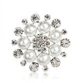 Elegant Pearl And Rhinestone Flower Brooch, Silver Alloy Lapel Pin Corsage For Shirt Suit Accessory