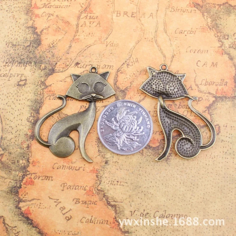44x30MM Antique Silver Zinc Alloy Fox Cat Charm Pendant for DIY Necklace Bracelet Jewelry Making