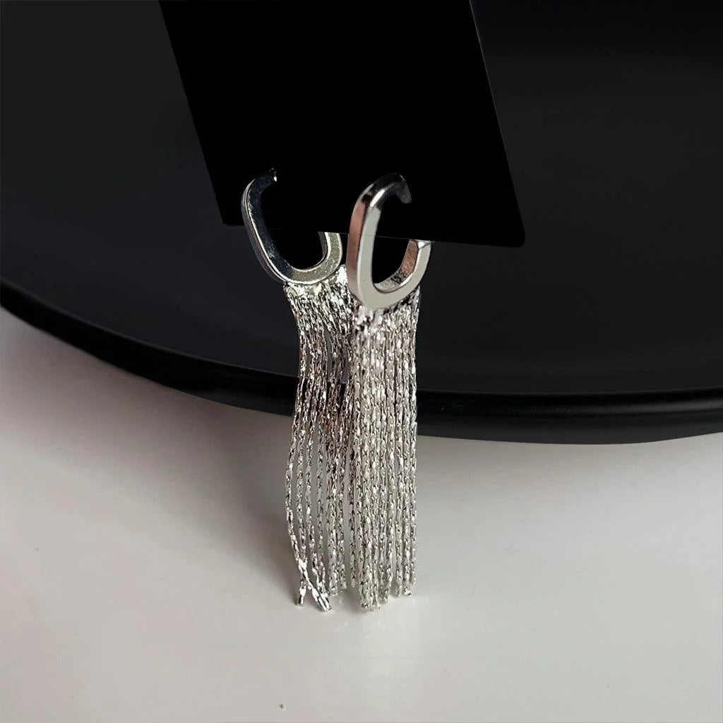 Copper Geometric Long Tassel Stud Earrings With Silver Plated Pins Minimalist Office Jewelry