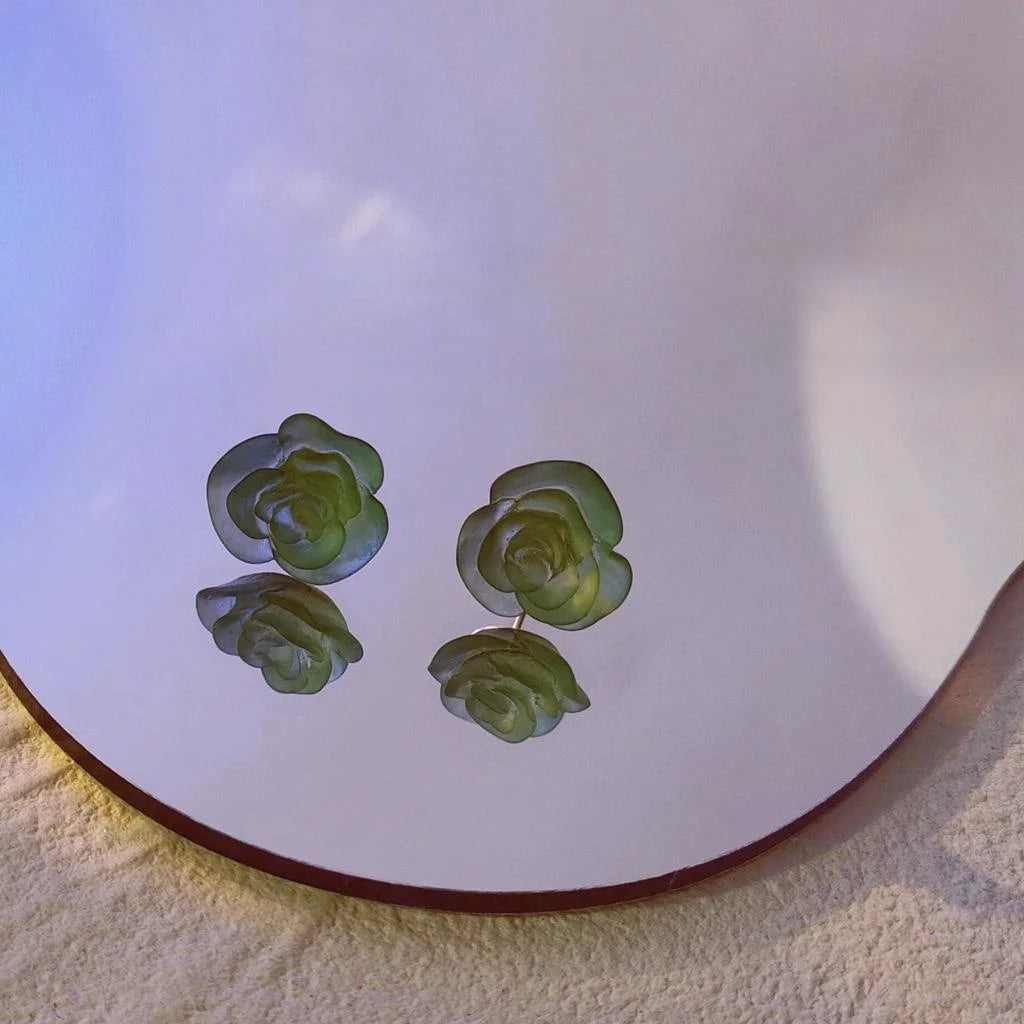French Sweet Flower Acrylic Resin Stud Earrings With Silver Plated Pins