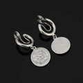 Vintage Silver Alloy Portrait Coin Spiral Hoop European Dangle Stud & Clip On No Piercing Earrings