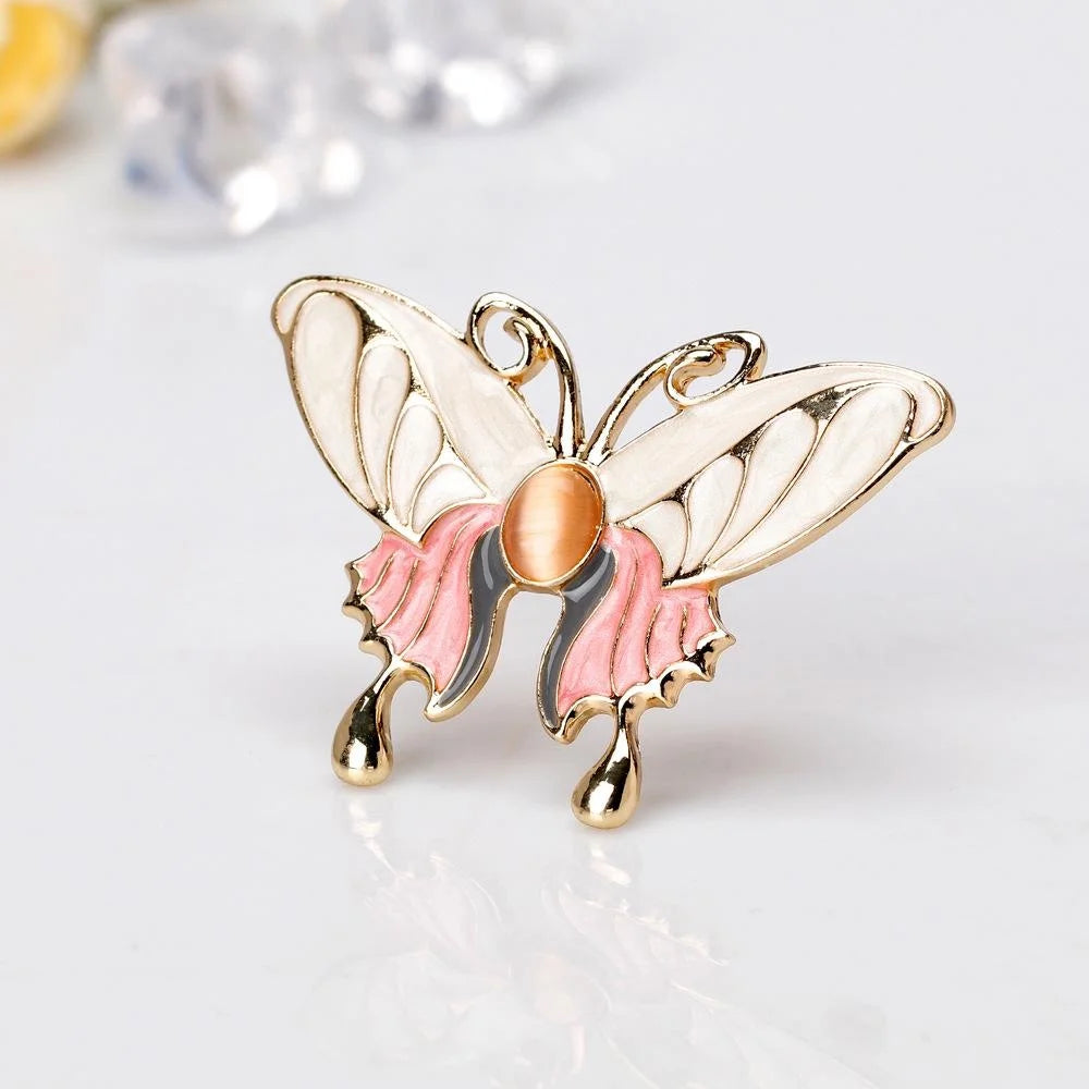 Elegant Alloy Cat Eye Enamel Butterfly Brooch For Women, Painted Insect Lapel Pin Corsage Suit Accessory Gift