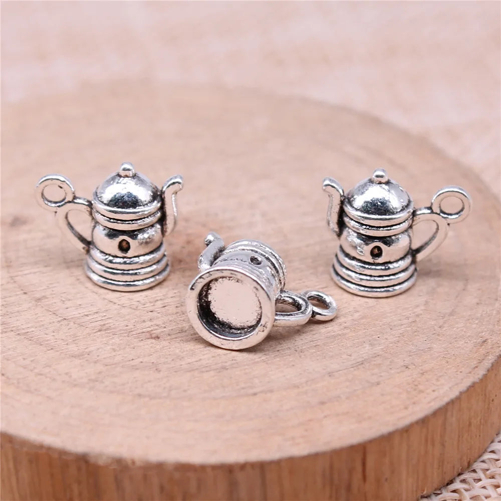 14x11mm 2g Antique Silver Zinc Alloy 3D Teapot Charm Pendant for DIY Tea Theme Jewelry Making