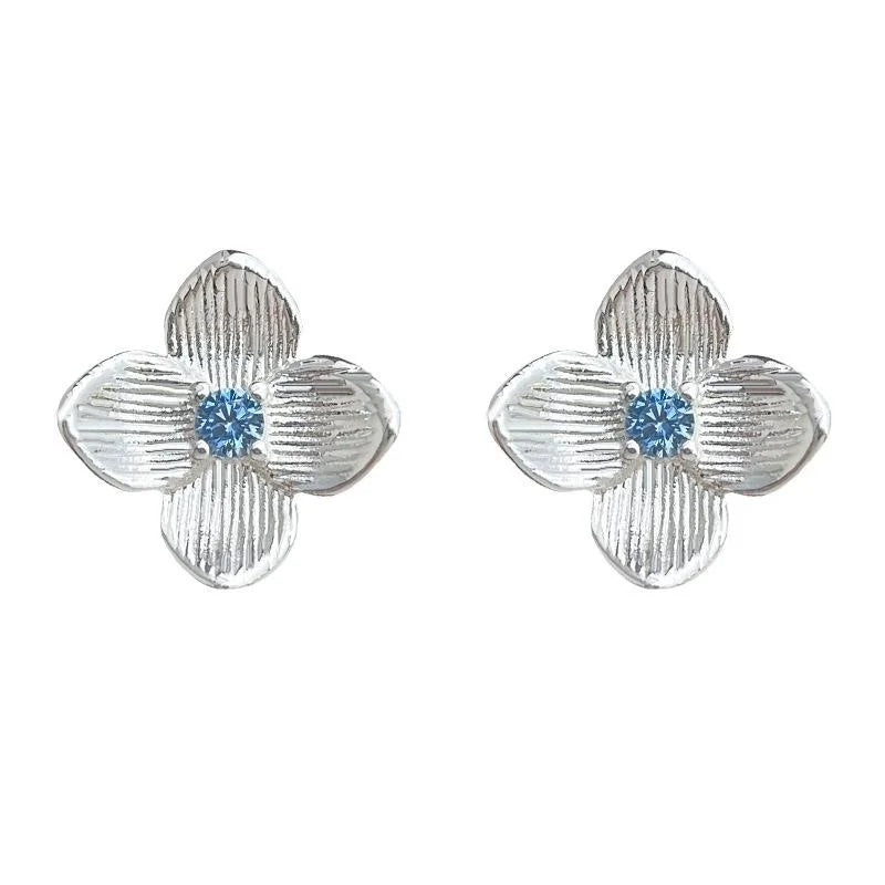 Sweet Floral Micro Pave Zircon Copper Stud Earrings 14K Plated Brushed Peach Blossom Jewelry
