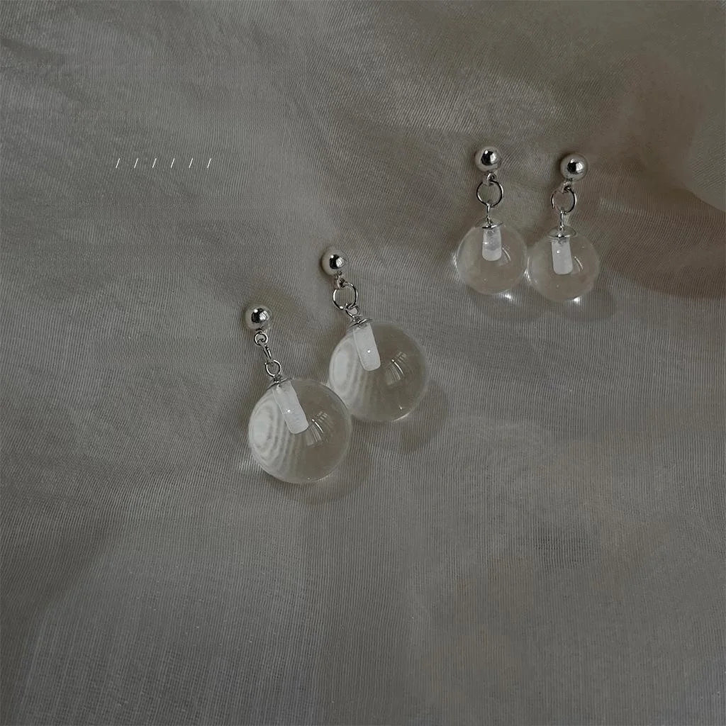 Minimalist Geometric Transparent Glass Ball Drop Earrings Light Luxury Commuter Jewelry
