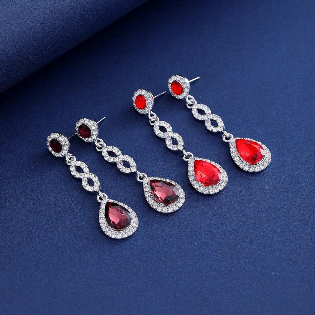 Luxury Blue Crystal Teardrop Dangle Earrings With Rhinestone Halo, Bridal Wedding Banquet Party Jewelry