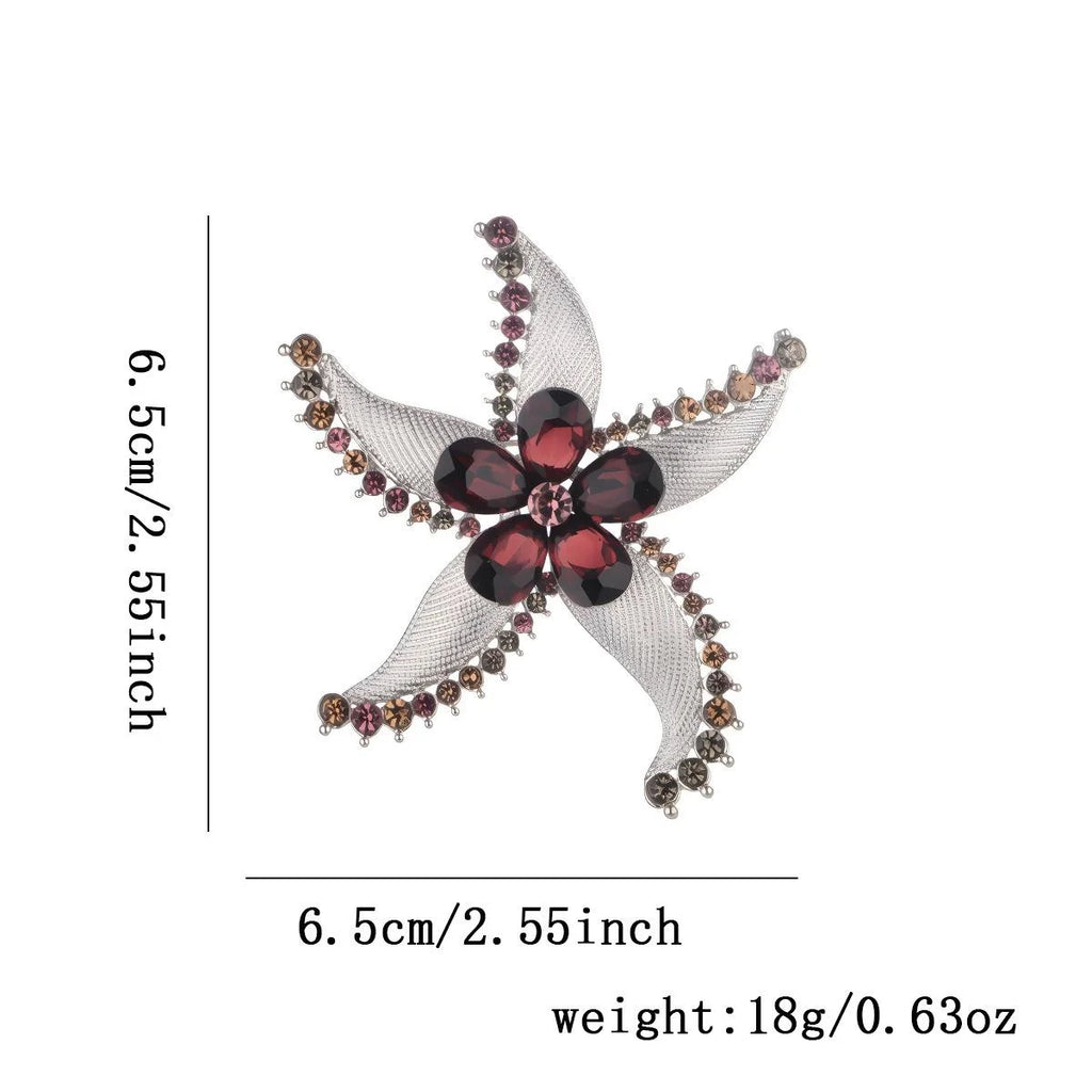 Elegant Starfish Rhinestone Alloy Brooch For Women, Luxury Crystal Lapel Pin Corsage Suit Accessory Gift