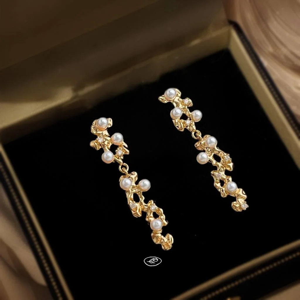 14K Gold Plated Copper Zircon Geometric Liquid Line Drop Earrings Light Luxury Style