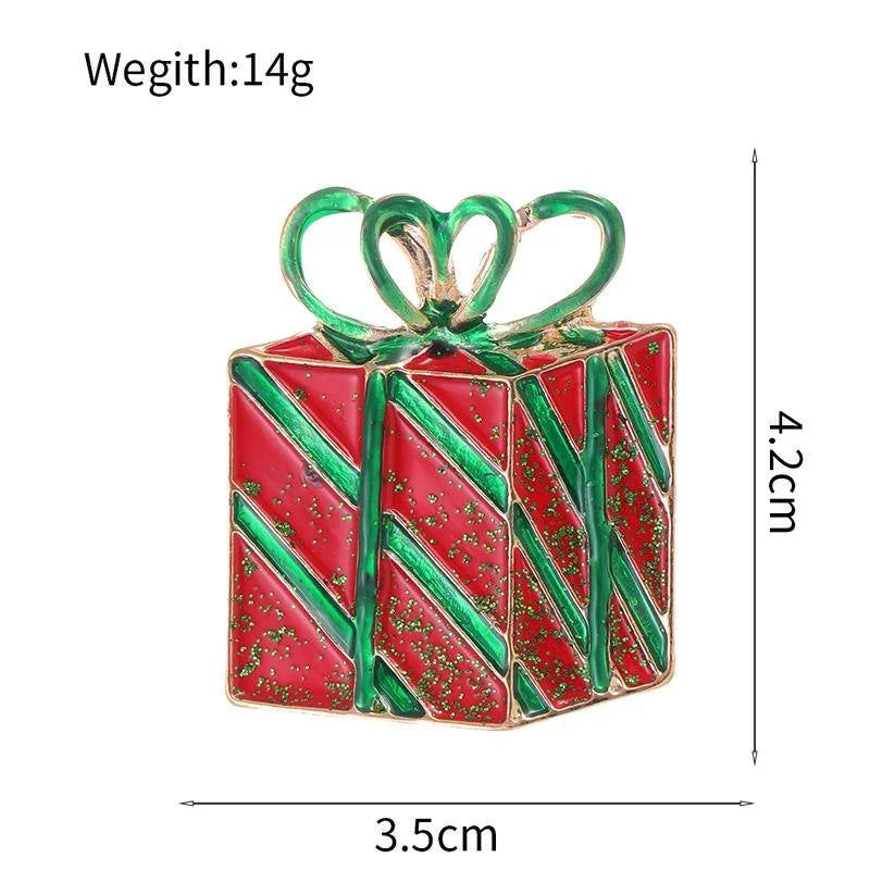 Cute Christmas Gift Box Enamel Alloy Brooch, Hand Painted Holiday Corsage Lapel Pin Suit Accessory Gift