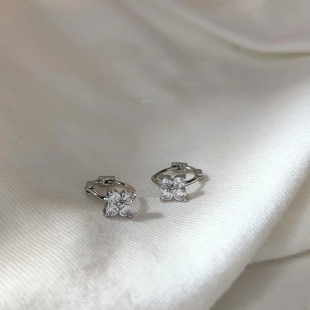 Copper Micro Pave Zircon Dewdrop Flower Leaf Drop Earrings Korean Style Jewelry