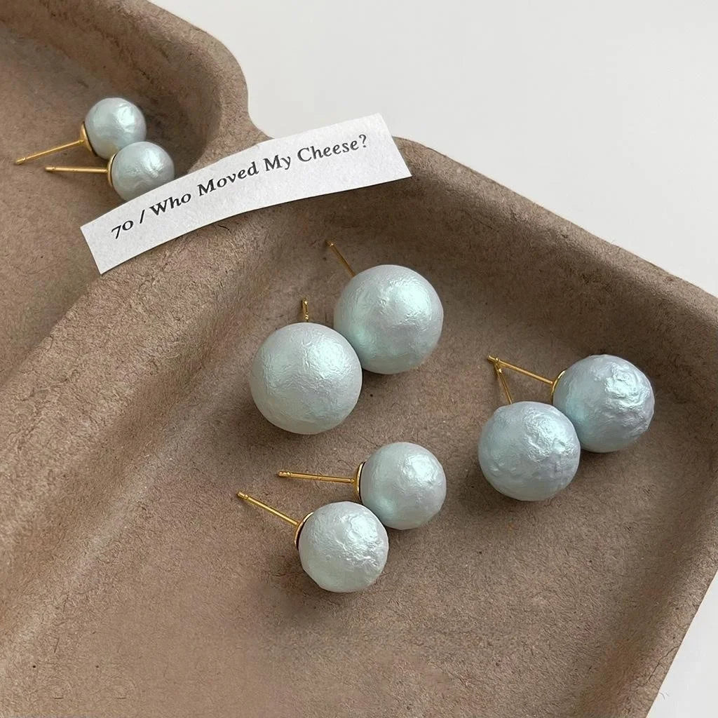 Lime Cream Snowflake Pearl Stud Earrings Round Geometric Minimalist Elegant Textured Jewelry