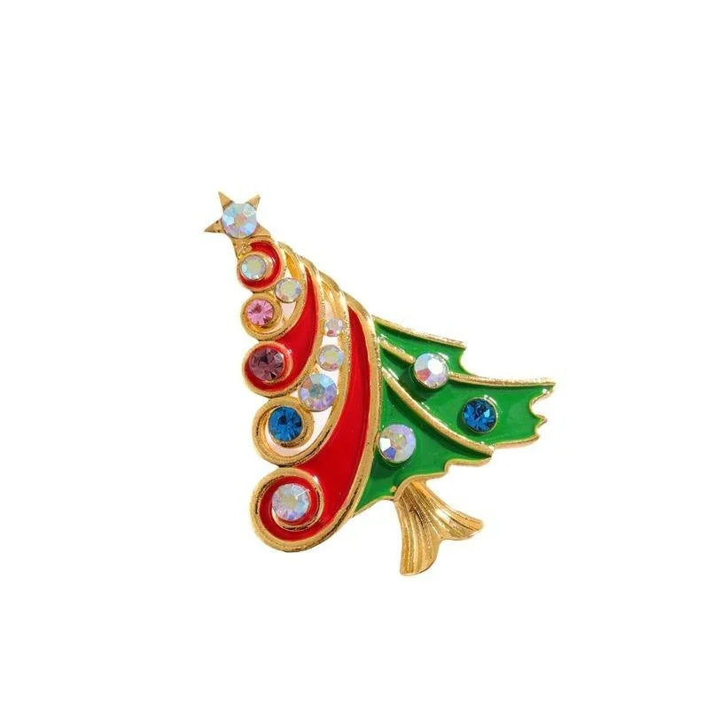 Elegant Christmas Tree And Wreath Enamel Rhinestone Alloy Brooch, Festive Lapel Pin Corsage Gift