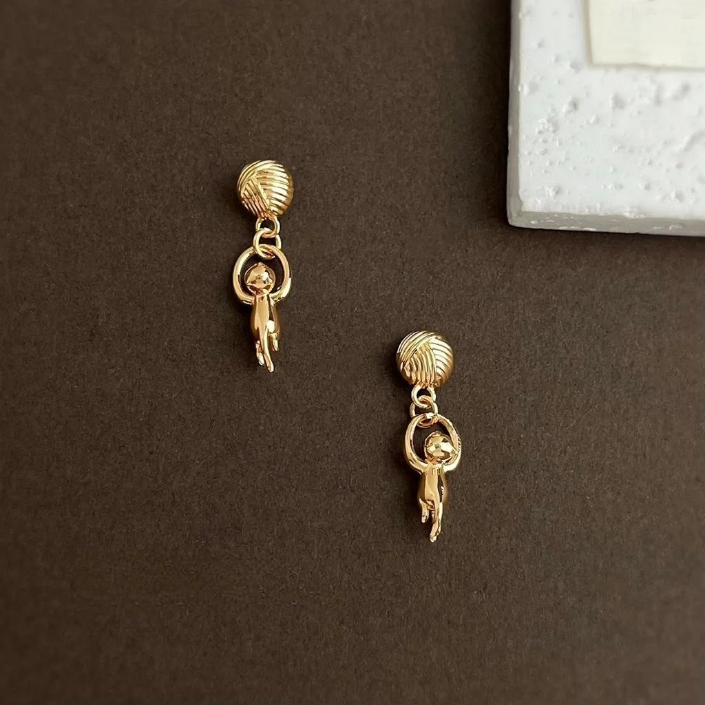 Original Cat Geometric Drop Earrings Eco-Friendly Copper Minimalist Style Jewelry
