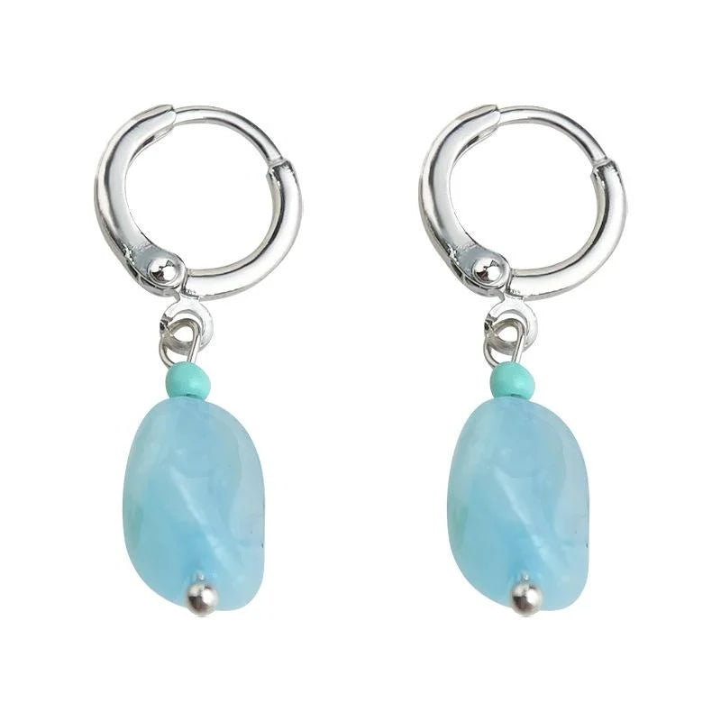 Fresh Blue Crystal Chip Drop Earrings Copper Irregular Geometric Natural Stone Vacation Style