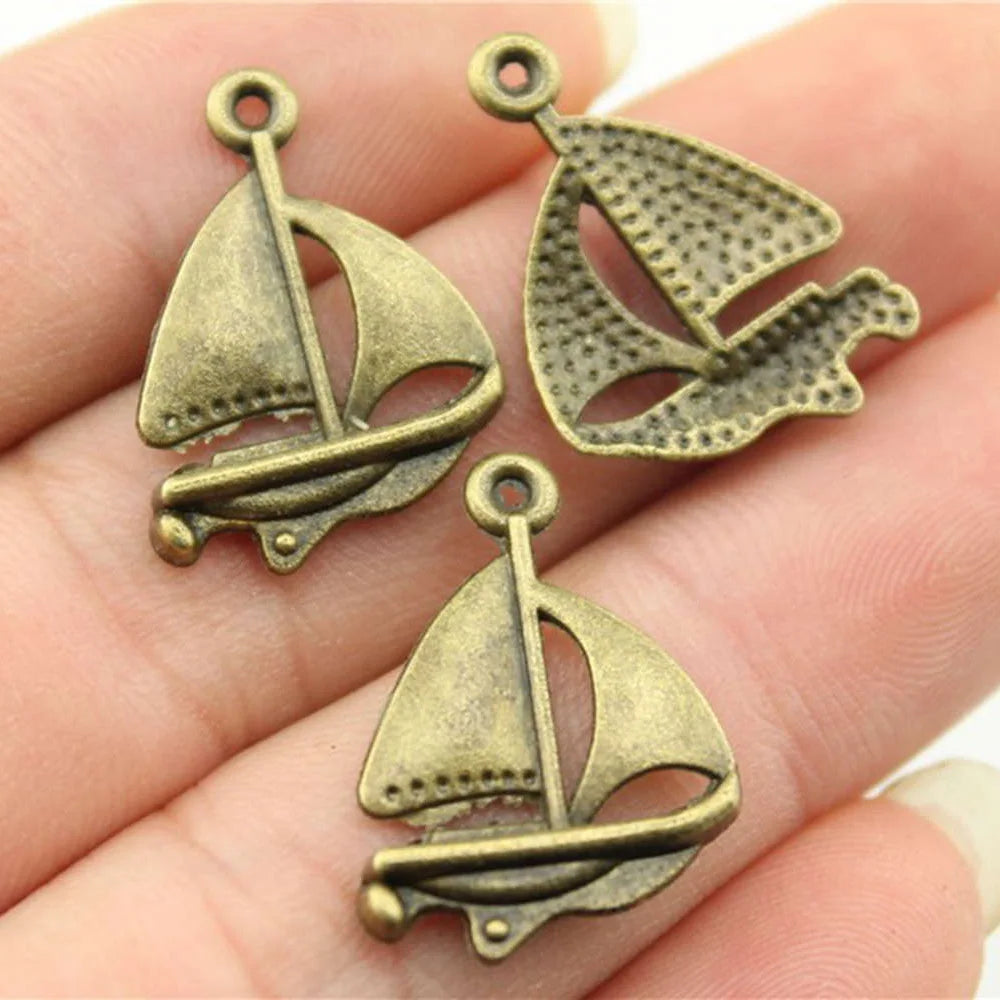 24x17mm 1.1g Multicolor Zinc Alloy Sailboat Charm Pendant for DIY Travel Theme Jewelry Making