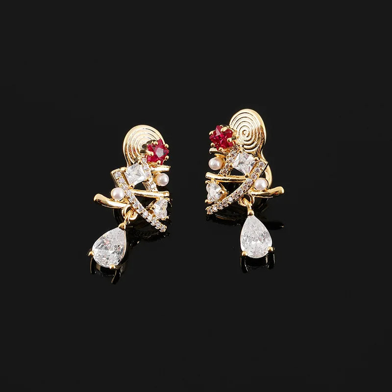 Elegant Zircon Pearl Christmas Tree Drop Stud & Clip On No Piercing Holiday Party Earrings