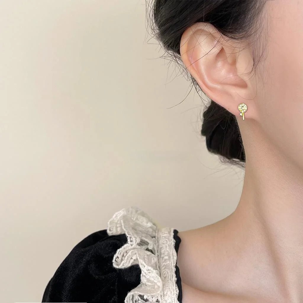 14K Gold Plated Copper Micro Pave Zircon Lollipop Stud Earrings Sweet Mini Candy Jewelry