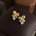 Light Luxury Plum Blossom Micro Pave Zircon Copper Stud Earrings With 14K Plated