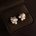 Light Luxury Coffee Gold Pearl Grape Cluster Zircon Micro Pave Stud Earrings For Women