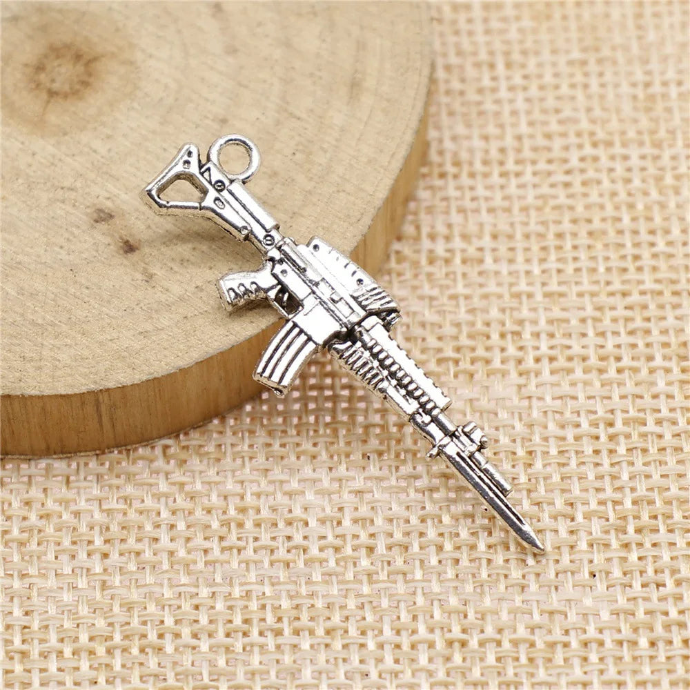 44x13mm 2.6g Antique Silver Zinc Alloy Machine Gun Charm Pendant for DIY Punk Jewelry Making