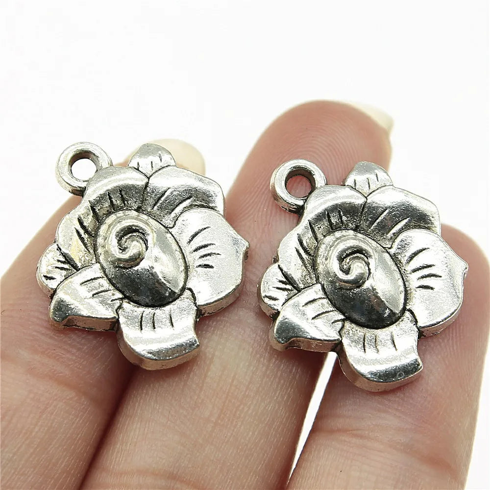 22x18mm 2.1g Antique Silver Zinc Alloy Flower Charm Pendant for Bracelet Necklace Jewelry Making