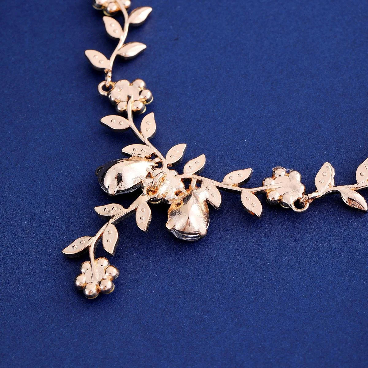 Elegant Green Rhinestone Flower Vine Necklace And Earrings Jewelry Set, Alloy Bridal Jewelry For Wedding Party Gift