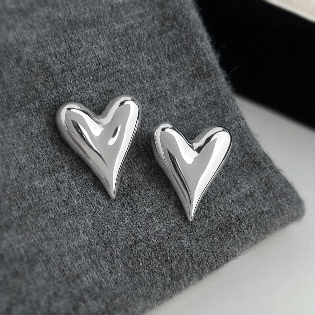 Eco Copper Smooth Heart Shape Drop Earrings, Exaggerated Electroplated Fashion Jewelry