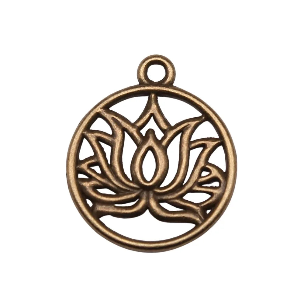 19x19mm 1.25g Multi-Color Zinc Alloy Round Lotus Charm Pendant for DIY Floral Jewelry Making