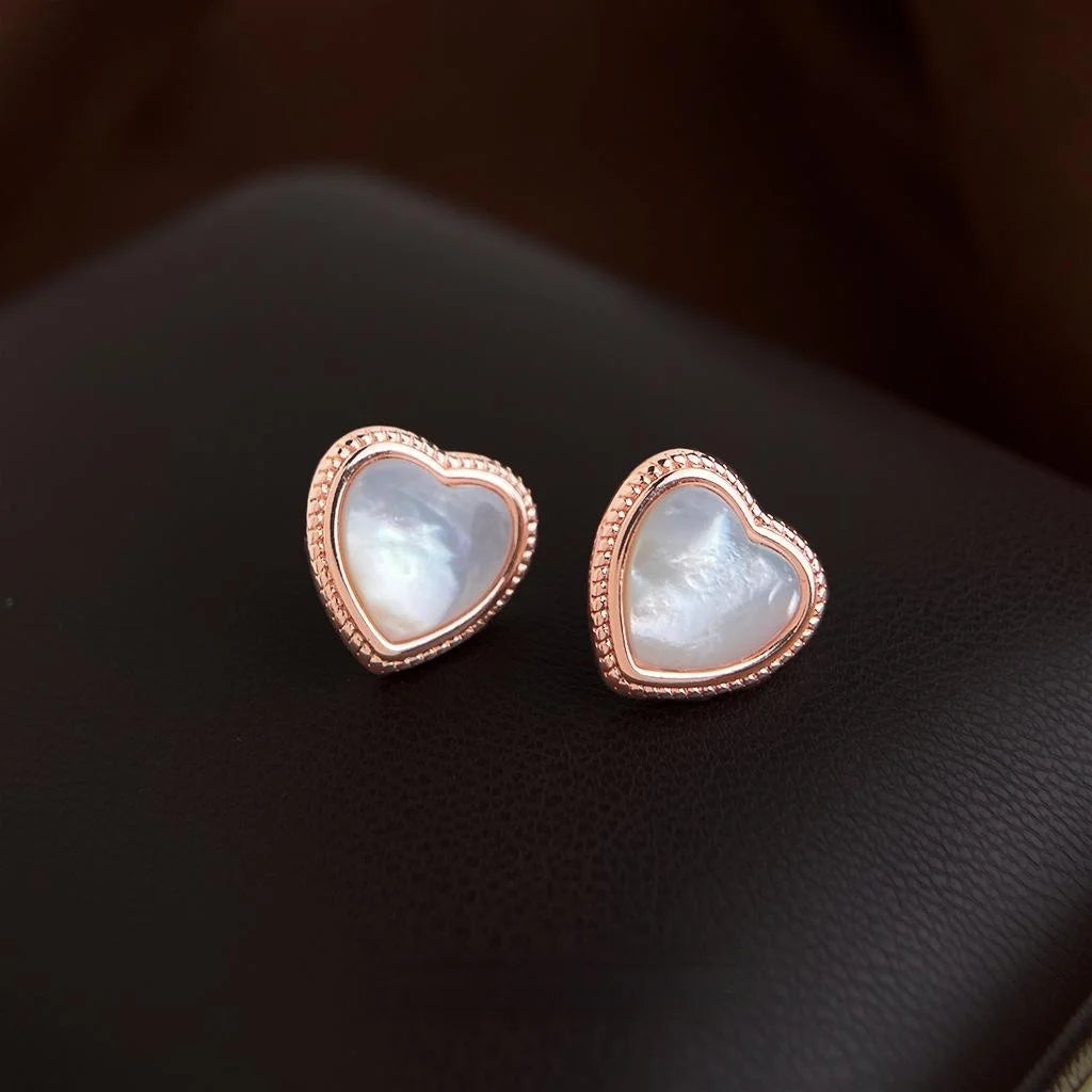 French Vintage Heart Shell Stud Earrings Copper Sweet Chic Commuter Jewelry For Women