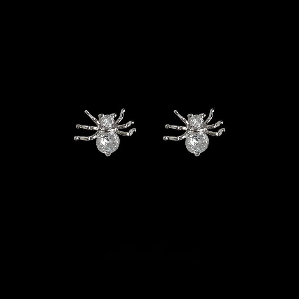 Niche Design Micro Pave Zircon Spider Stud Earrings With Silver Plated Pins For Women