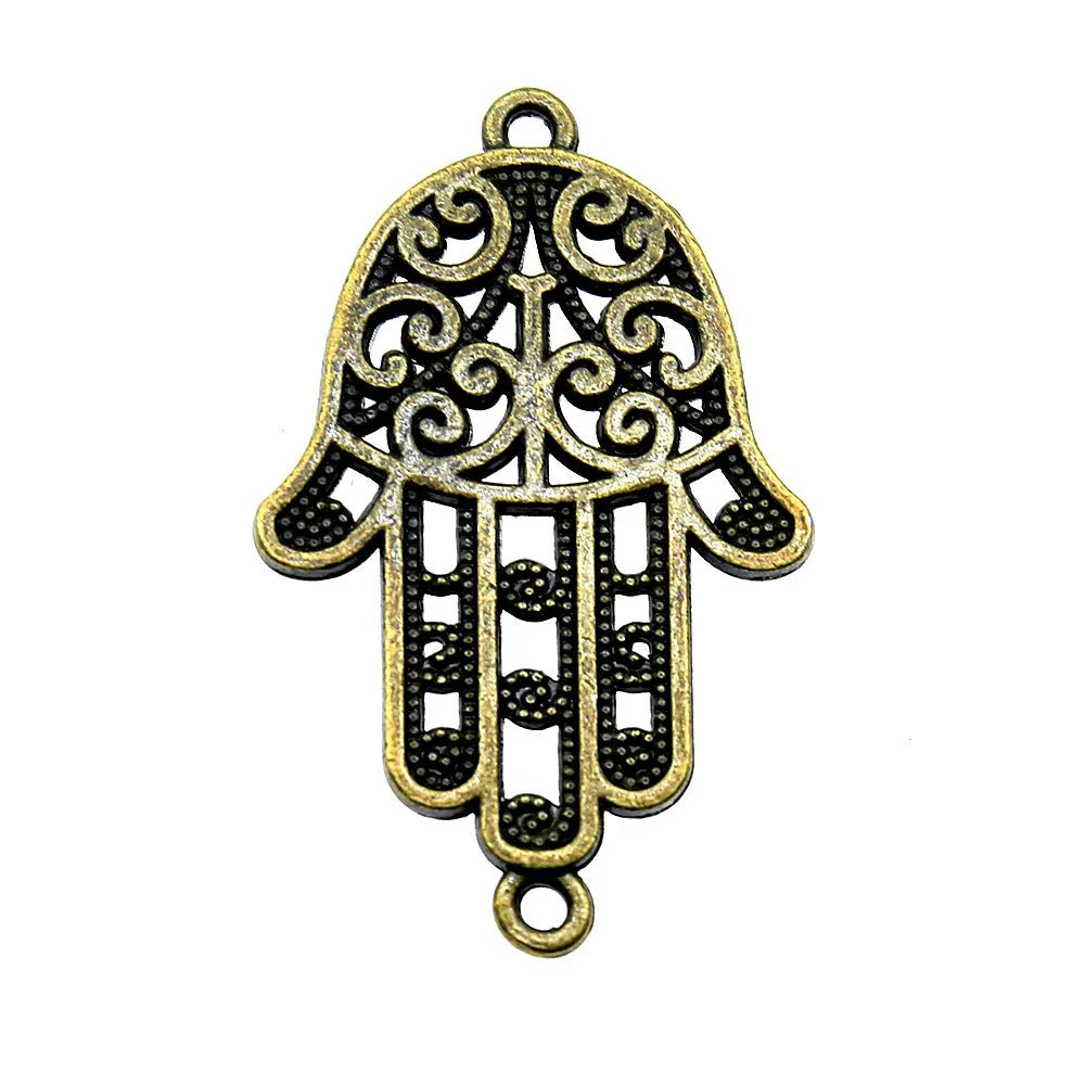 38x24mm 4.7g Multicolor Zinc Alloy Hamsa Hand Connector Charm for DIY Bracelet Necklace Making