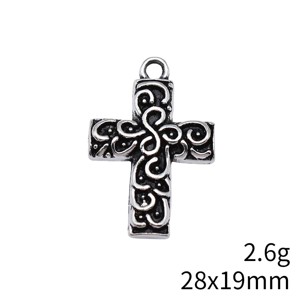 28x19mm 2.6g Antique Silver Zinc Alloy Cross Charm Pendant for DIY Necklace Bracelet Jewelry Making