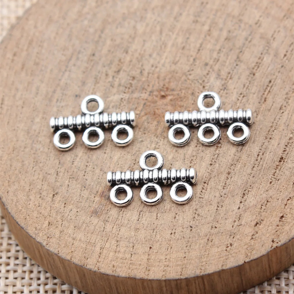 14x9.3mm 0.58g Antique Silver Zinc Alloy Three Hole Earring Connector Charm for DIY Earring Making