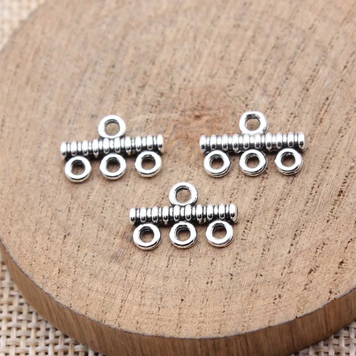 14x9.3mm 0.58g Antique Silver Zinc Alloy Three Hole Earring Connector Charm for DIY Earring Making