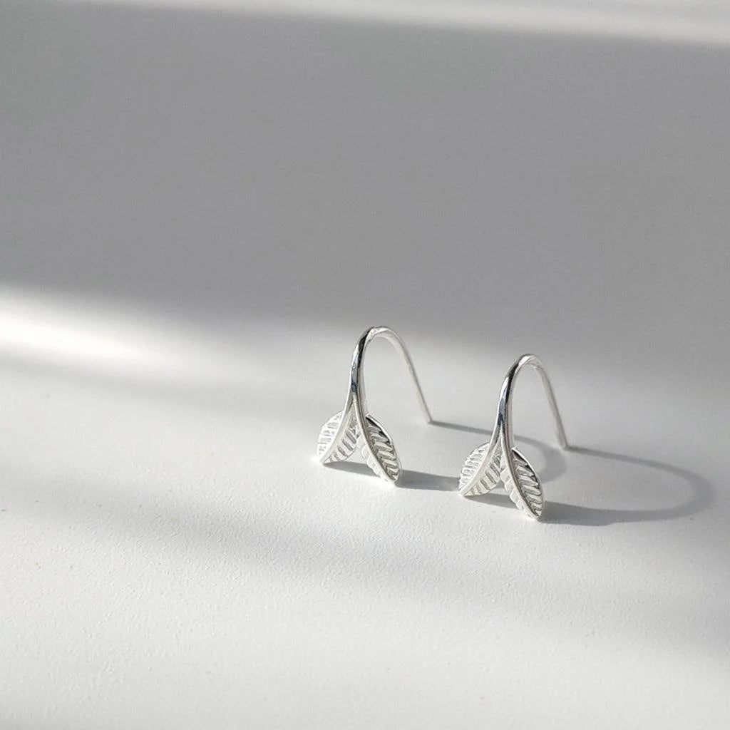 Korean Forest Style Mini Silver Leaf Copper Drop Earrings For Women