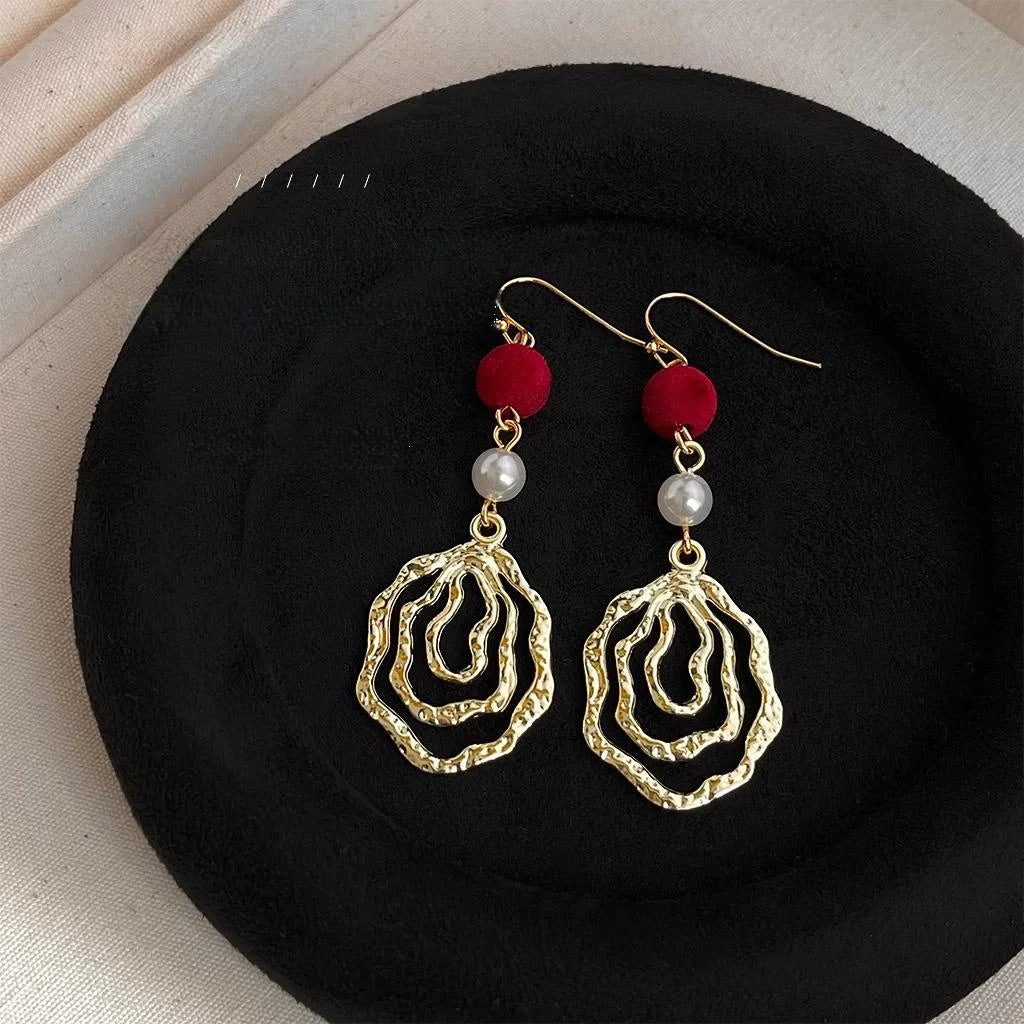 Original Designer Vintage Geometric Irregular Long Copper Drop Earrings
