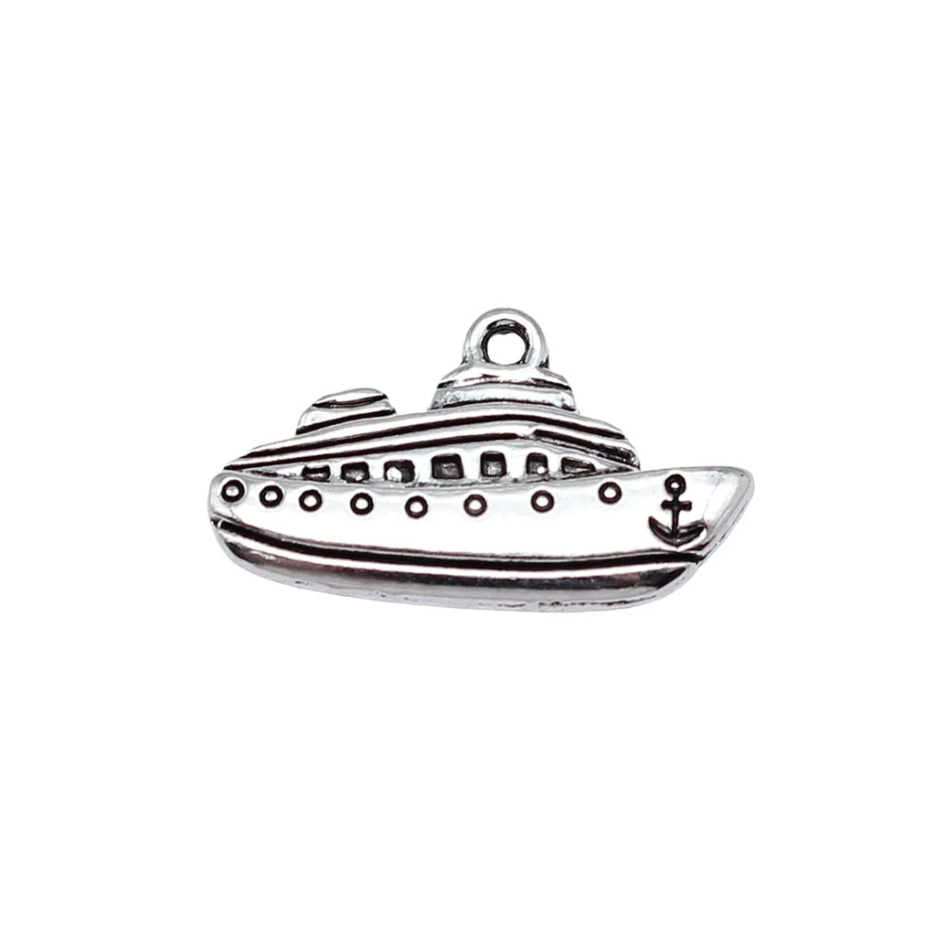 25x15mm 2.9g Antique Silver Zinc Alloy Cruise Ship Charm Pendant for Nautical DIY Jewelry Making