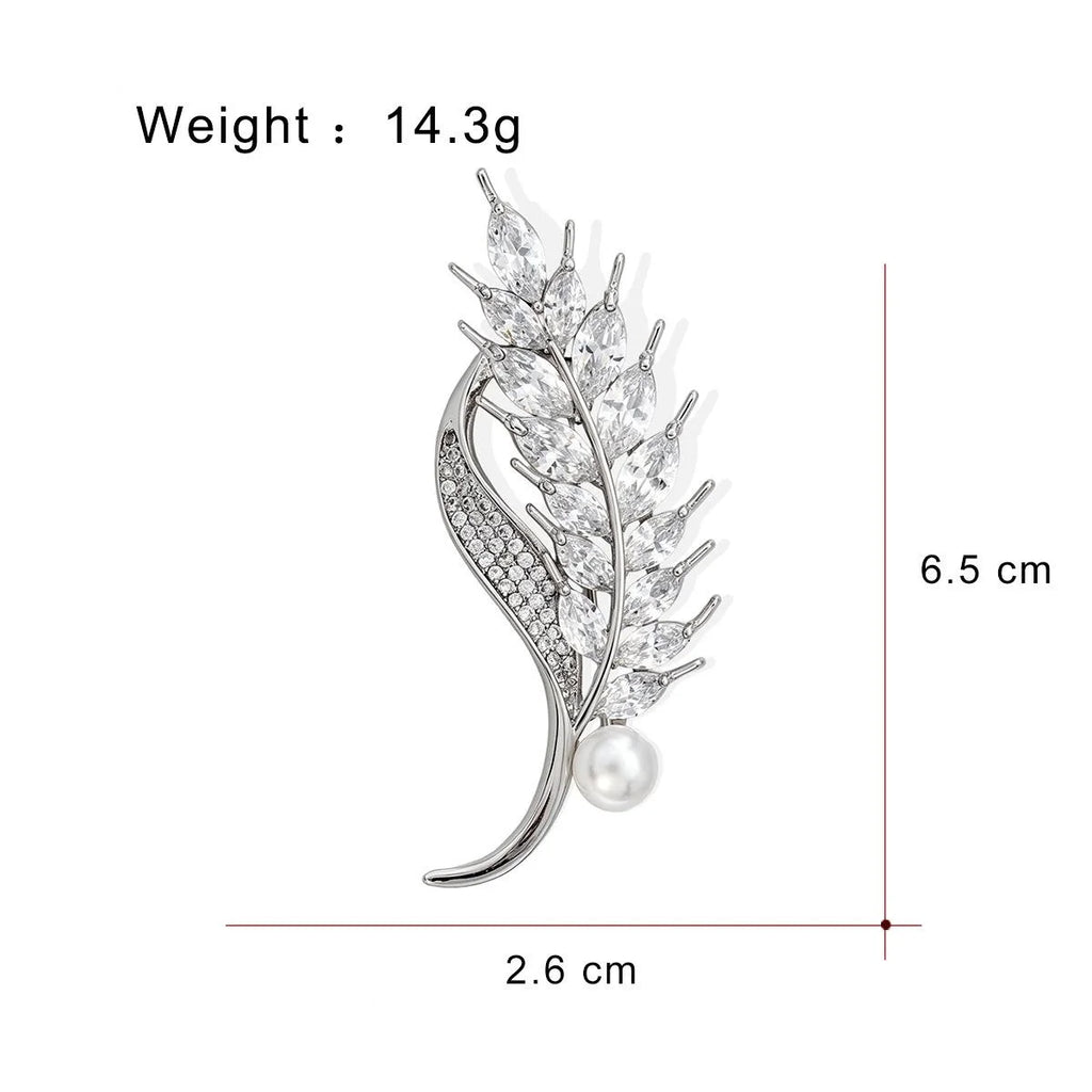 Luxury Wheat Stalk Brooch With Marquise Zircon Rhinestones And Pearl, Elegant Lapel Pin Suit Accessory Gift