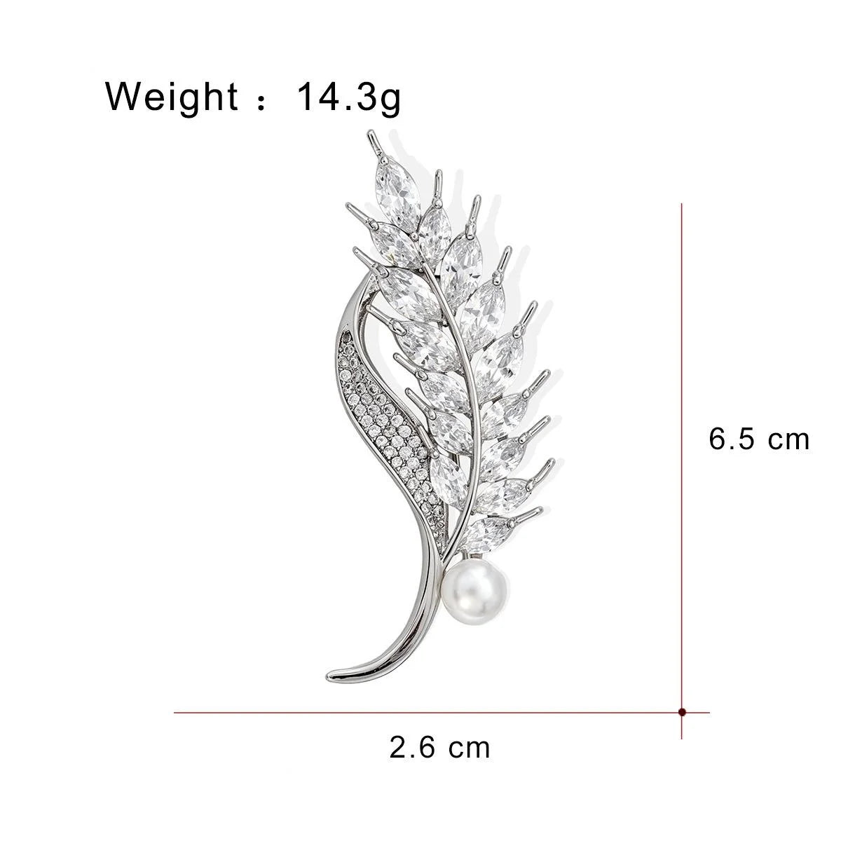 Luxury Wheat Stalk Brooch With Marquise Zircon Rhinestones And Pearl, Elegant Lapel Pin Suit Accessory Gift